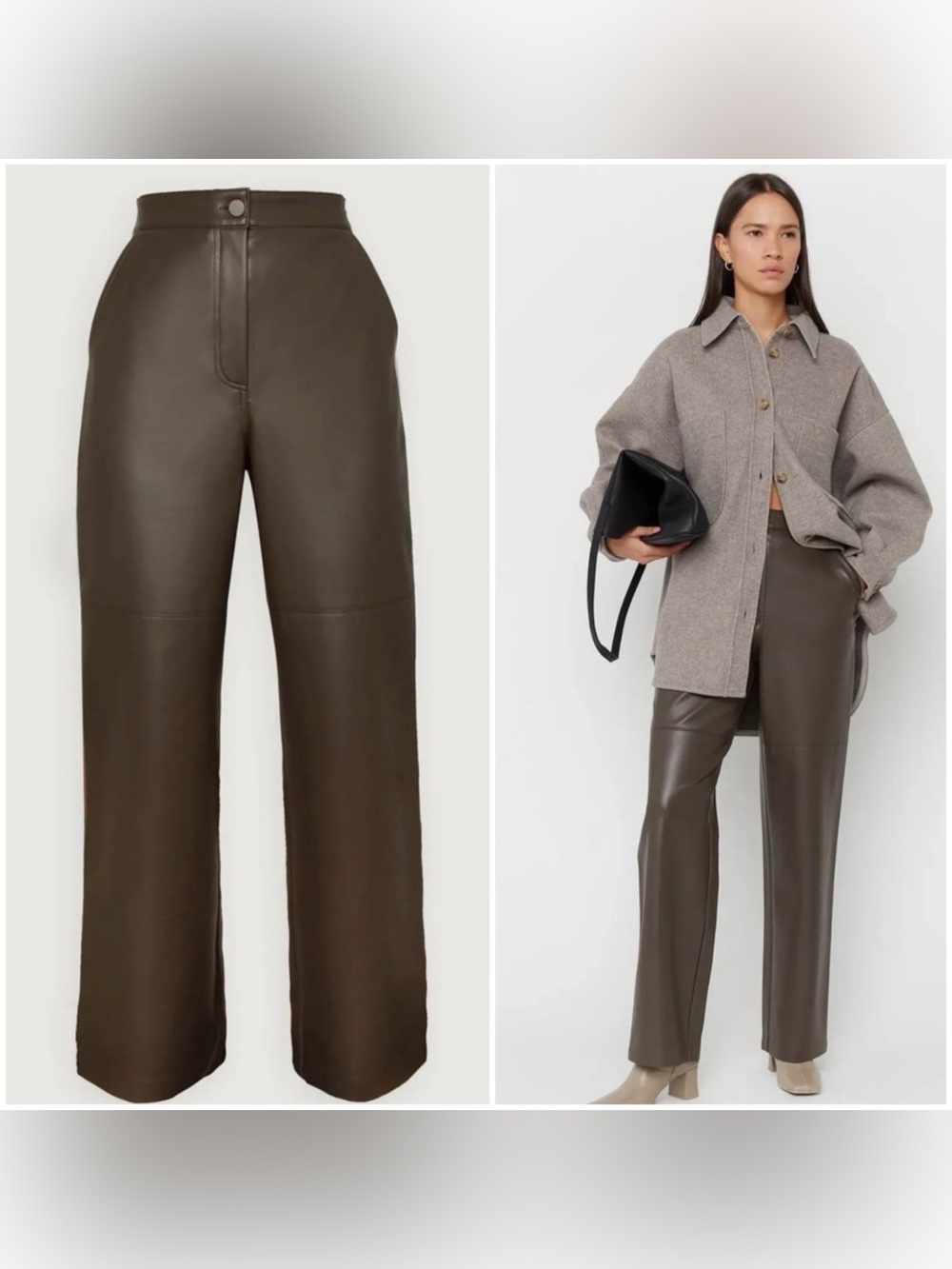 OAK + FORT - Vegan Leather Straight Leg Pant. High Rise in Turkis. Size 2